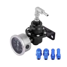 185001 Autokingdomno.1 Black Aluminum Universal Adjustable Fuel Pressure Regulator Gauge Fitting Kit