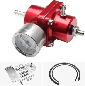 Autop1166 Autopartszone Universal Adjustable Fuel Pressure Regulator Kits 0-140psi Gage Hose Red Usa