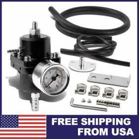 Autop917 Autopartszone Aluminum Universal Adjustable Fuel Pressure Regulator Gauge Black Accessory Kit