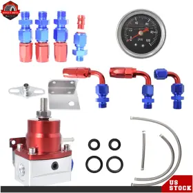 Ber233025 Berliii Universal Red Adjustable Fuel Pressure Regulator Kit 100psi Guage An6 Fitting