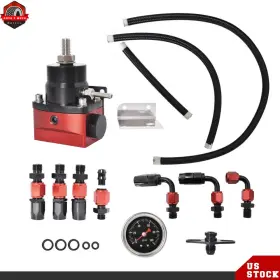 Ber233055 Berliii Universal Adjustable Fuel Pressure Regulator Kit Black-red Oil 0-100psi Gauge