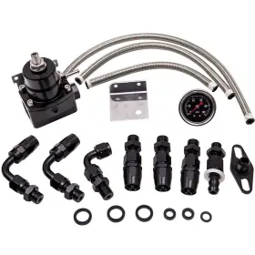 V80dz5 Bfo Adjustable Fuel Pressure Regulator Kit With 100 Psi Guage An6 Fitting Black New