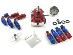 Bpf-3581 Bous Performance Adjustable Fuel Pressure Regulator Kit 0-100psi Oil Gauge -6an Anodzied F53581