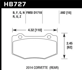 Hb727b.592 Hawk Performance For Chevrolet 2014 Corvette Hps 5.0 Rear Brake Pads