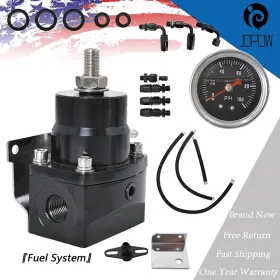 Jp116256w Jopow Black Universal Adjustable Fuel Pressure Regulator Kit 100psi Guage An6 Fitting