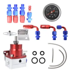 Bck60885k Labwork Adjustable Red Fuel Pressure Regulator Kit An6 Hose Fittings 100psi Gauge
