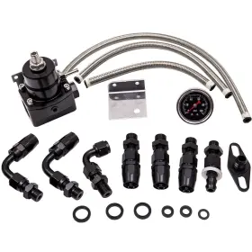 0zh842 Maxpeedingrods Universal Adjustable Fuel Pressure Regulator Kit Oil 100psi Gauge An-6 Fitting