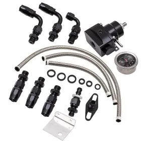 Maxpeedingrods 3t5dqk Black Universal Adjustable Fuel Pressure Regulator Kit Oil 100psi Gauge An6 10x
