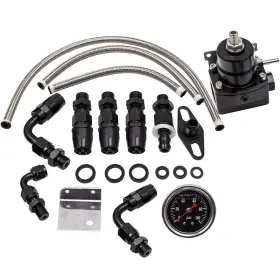 6327bw Maxpeedingrods Adjustable Fuel Pressure Regulator Kit 0-100psi 6an Fitting Hose End New