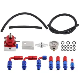 6iz5ek Maxpeedingrods Red Black Adjustable Fuel Pressure Regulator Kits 100psi Guage An-6 6an Fitting
