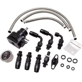 A598wh Maxpeedingrods Black Universal Adjustable Fuel Pressure Regulator Kit Oil 100psi Gauge An6 10x