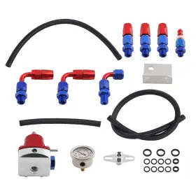 Btfc7i Maxpeedingrods Adjustable Fuel Pressure Regulator Kit 100psi Guage -an6 Fitting Safe Red Black