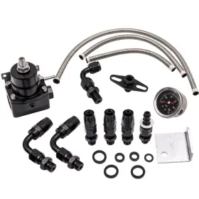 Go6efn Maxpeedingrods Black Universal Adjustable Fuel Pressure Regulator Kit Oil 100psi Gauge An-6