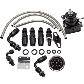 T8l2jk Maxpeedingrods Adjustable Fuel Pressure Regulator Kits With 100 Psi Guage An6 Fitting Black