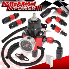 Fpr-005bkrd-397-r9 Miragepower2008 Universal Adjustable Fuel Pressure Regulator Kit 100psi Gauge Fittings Black Red