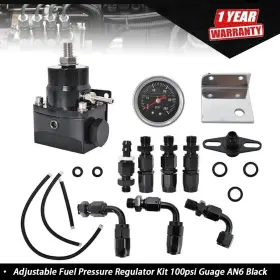 Pp341792wp Munirater Universal Adjustable Fuel Pressure Regulator Kit 100psi Guage An6 Fitting Black