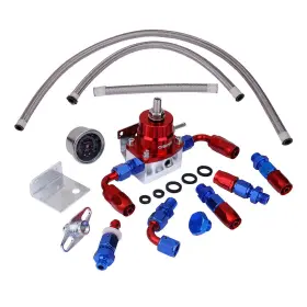 0412redsilver Osias Universal Adjustable Fuel Pressure Regulator Kit 100psi Gauge An6 Fitting Red