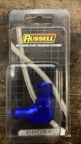 660840 Russell Blue 90 Degree Male Adapter Fitting An6 -6 6an Flare To 3/8 Npt