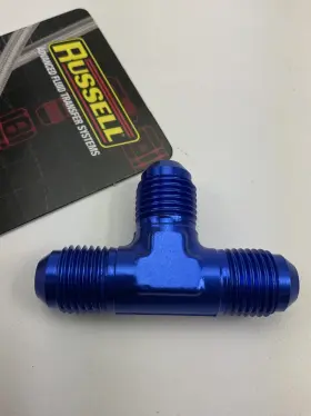 661020 Russell 6an Flare Tee Adapter Fitting With Blue Finish