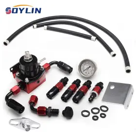 251217-2 Soylin Black-red Adjustable Fuel Pressure Regulator Kit 0-100psi Gauge -6an Fitting