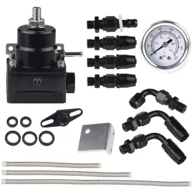 Tembor 654615865228 Black Universal Adjustable Fuel Pressure Regulator Kit 70psi Guage An6 Fitting