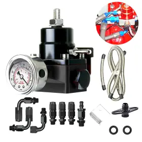 Tembor 713721434411 Universal Adjustable Fuel Pressure Regulator Kit Guage Efi Bypass An6 Fitting