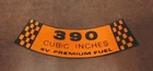 1967-69 Ford & Mustang New 390 4V Premium Fuel Air Cleaner Top Decal. Price: $7.95.